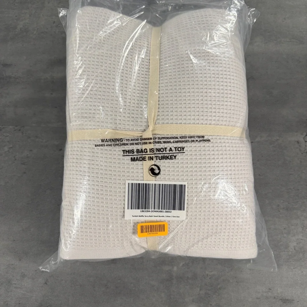 Quince Towel Bundle Unisex Turkish Waffle Terry Silver Cream Off White NEW